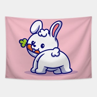 Cute Baby Rabbit Eating Carrot Cartoon Tapestry