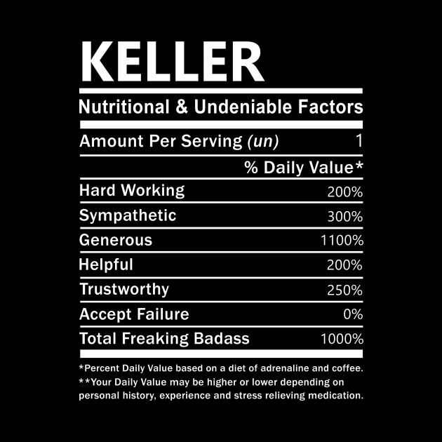 Keller Name T Shirt - Keller Nutritional and Undeniable Name Factors Gift Item Tee by nikitak4um