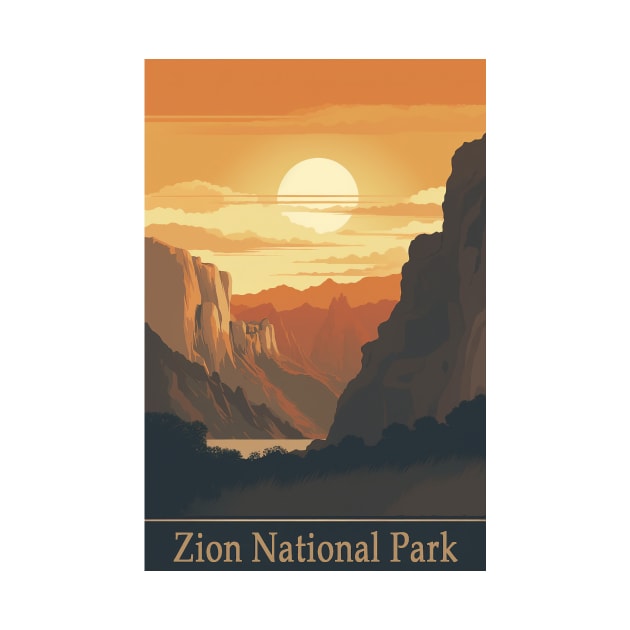 Zion National Park Vintage Travel Poster by GreenMary Design