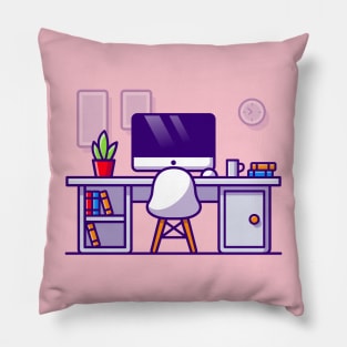 Workspace Cartoon Illustration Pillow