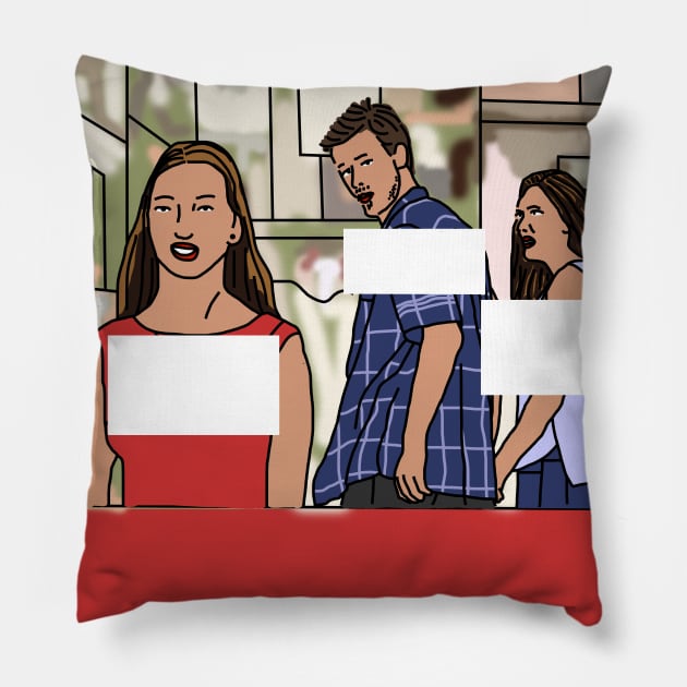 Distracted Boyfriend Funny Meme Template Pillow by ellenhenryart