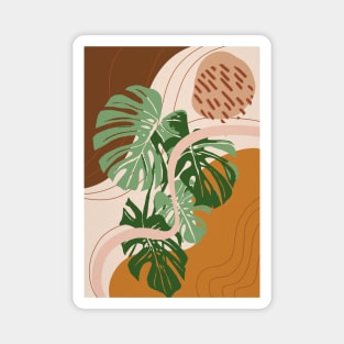 Mid Century Modern Plant Art, Abstract Monstera Illustration Magnet