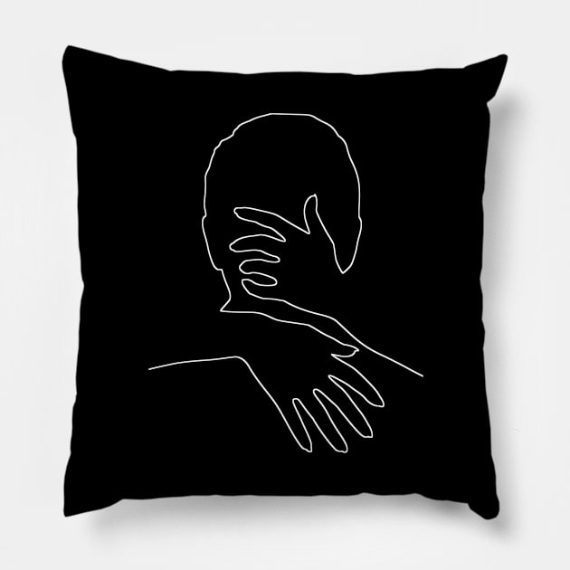 My Valentine Tight Hug White Line Drawing On Black Pillow by podartist