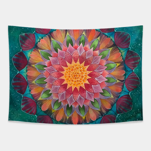 Green Mandala Tapestry by amyliafaizalart