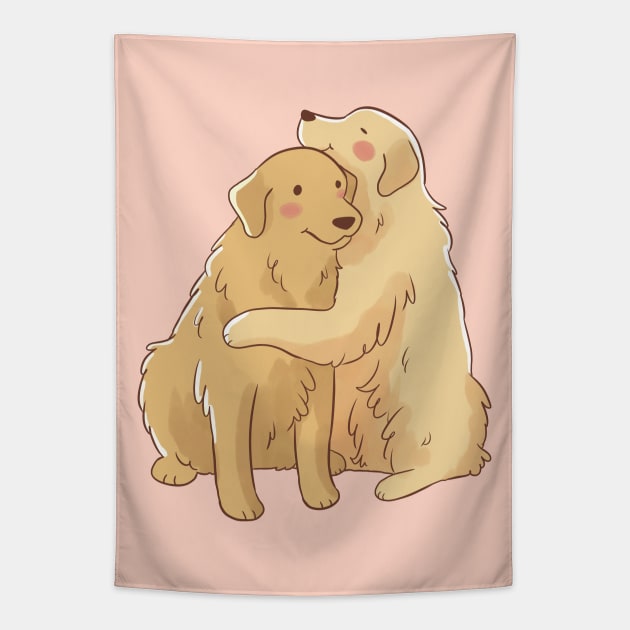 Cute Golden retriever hug Tapestry by Yarafantasyart