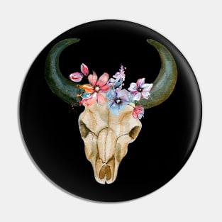 Skull and flowers Pin