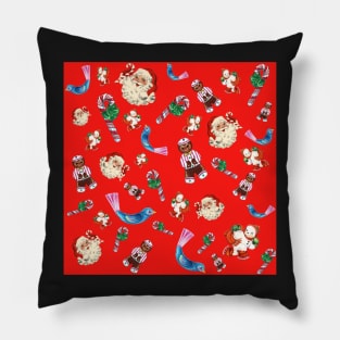 Vintage Christmas Pattern Red Pillow