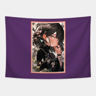 Aesthetic Anime Girl Pink Rosa Black | Quality Aesthetic Anime Design | Premium Chibi Manga Anime Art Tapestry