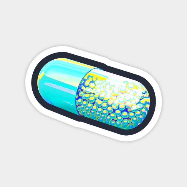 Blue Holographic Capsule On Chartreuse background Magnet by dinaaaaaah