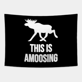 This Is Amoosing Walking White On Black Moose Silly Pun Tapestry