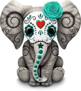 Teal Blue Day of the Dead Sugar Skull Baby Elephant Magnet