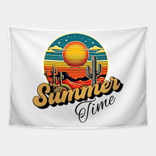 Summer time, sunset retro and cactus design for bright colors Tapestry