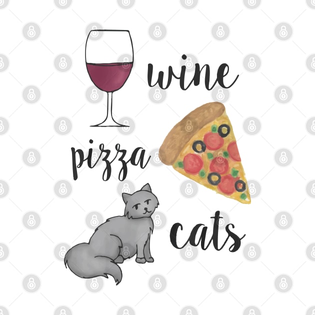 Wine Pizza Cats by julieerindesigns