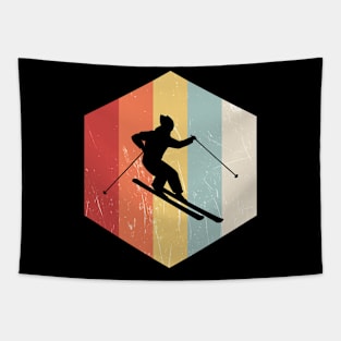 Skiing Retro Distressed Style Tapestry