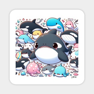 the march of the sea ecopop with whales, sharks and dolphins Magnet