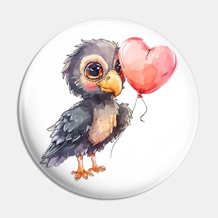 Valentine Vulture Holding Heart Shaped Balloons Pin