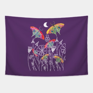 Butterflies & flowers in the night Tapestry