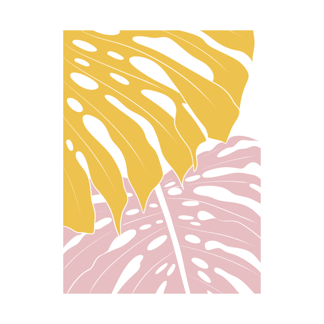 Abstract Yellow And Pink Monstera Leaves by gusstvaraonica