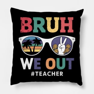 Bruh We Out Retro Sunset and Peace Sign Sunglasses Pillow