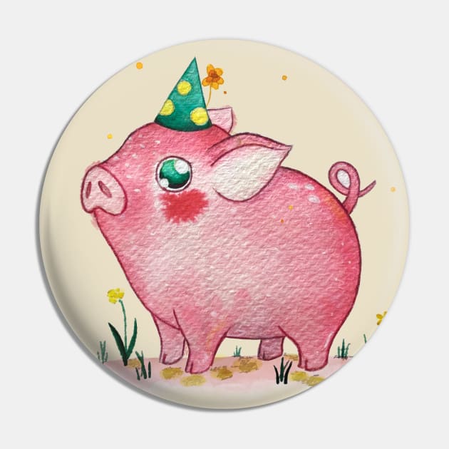 Birthday Piggie Pin by Hana Nekrep Art