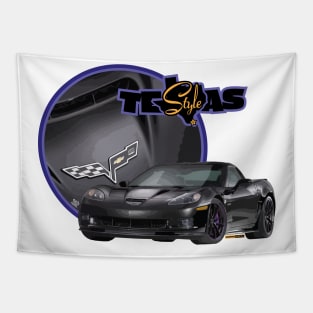 Texas-Style Black Corvette with purple trim Tapestry