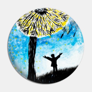 boy under a magic dandelion tree Pin