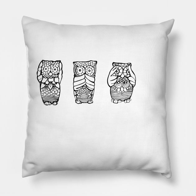 Hear, See, Speak No Evil Owl Pillow by kk3lsyy