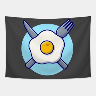 Egg Fried With Fork And Knife Cartoon Vector Icon Illustration (2) Tapestry