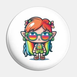 Cute happy kawaii hipster elf Pin