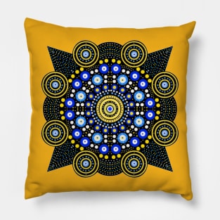 Symmetric Mandala Yellow-Blue-White Pillow