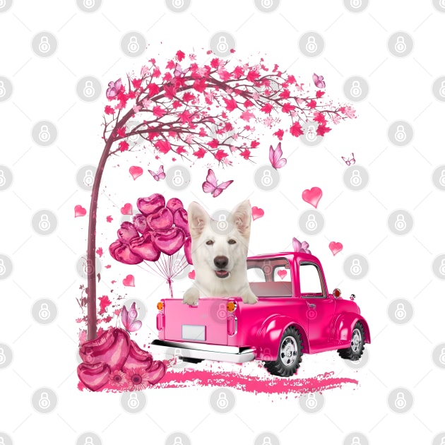 Valentine's Day Love Pickup Truck White German Shepherd by cyberpunk art