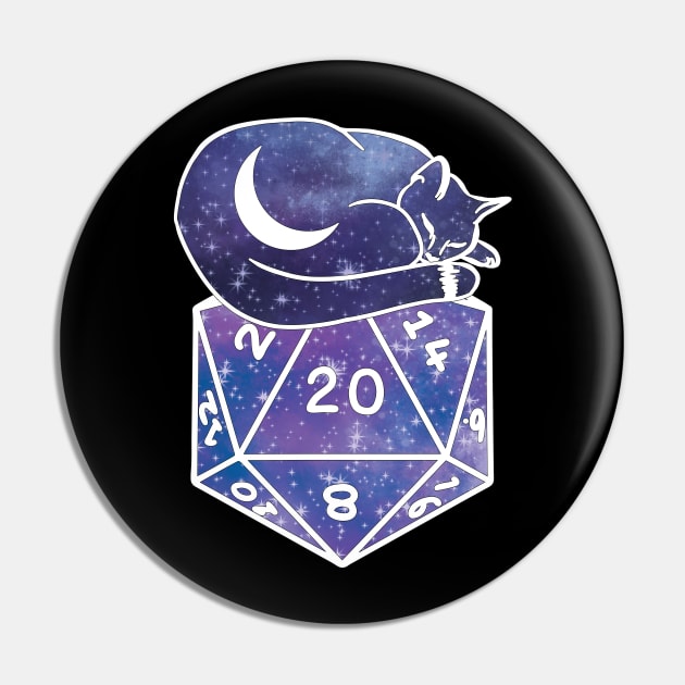 Sleepy Kitty on a D20 Pin by LeslieMakesStuff