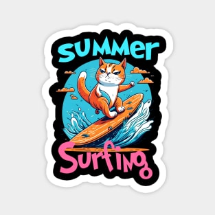 Cat Surfing Funny Magnet