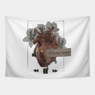 Music heart love aesthetics music notes flowers gothic dark vintage retro realistic love romantic player playlist Tapestry