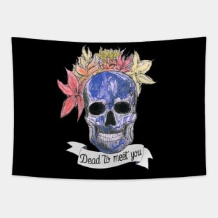 Blue skull with flowers Tapestry