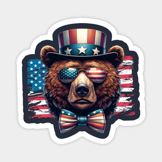 Bear Uncle Sam Hat Sunglasses American Flag 4th of July Magnet by karishmamakeia