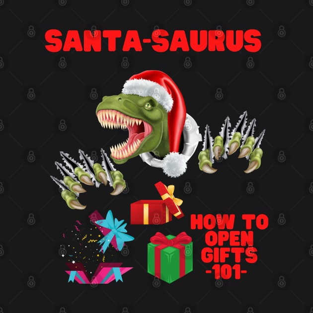 Santa Saurus, How To Open Gifts 101, Tree Rex, Tree Rex Christmas, Dinosaur Christmas, Christmas Dinosaur, Dinosaur Lover, Dinosaur Gift Idea, T Rex Christmas, by DESIGN SPOTLIGHT