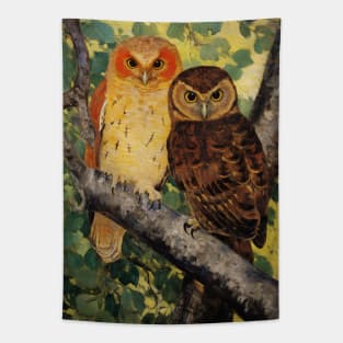 Cute Owls in Nature Vintage Tapestry