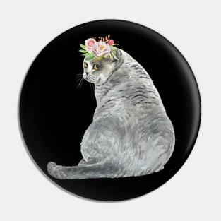 Shy Cat with Flower Crown Pin