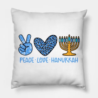 Peace Love Hanukkah Leopard Hanukkah Menorah Jewish Pillow