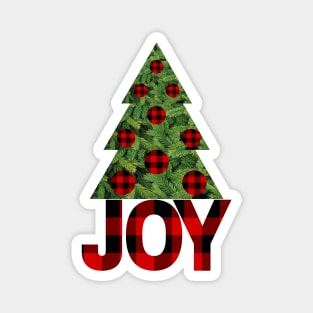 Christmas Joy with Buffalo Print Pattern and a Pine Tree Magnet