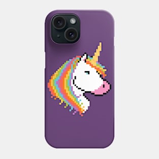 Pixel White Unicorn with Rainbow Mane Phone Case