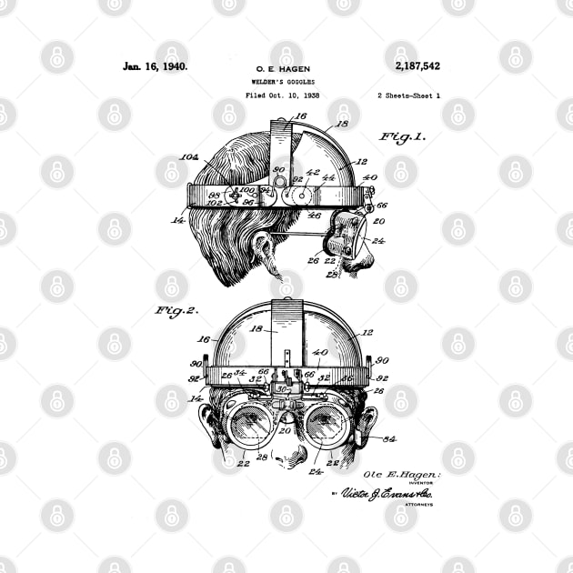 Welding Goggles Patent - Welder Art - Black And White by patentpress