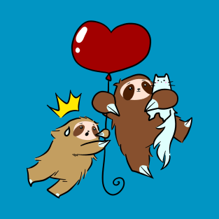 Heart Balloon Sloths and Cat T-Shirt