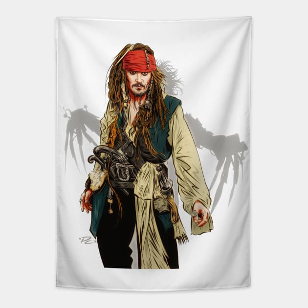 Johnny Depp - An illustration by Paul Cemmick Tapestry by PLAYDIGITAL2020