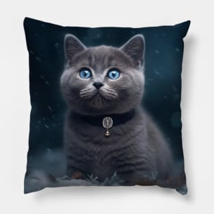 Wintry British Shorthair Kitten Pillow