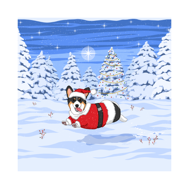 Cute Tricolor Corgi in Santa Christmas Costume by csforest