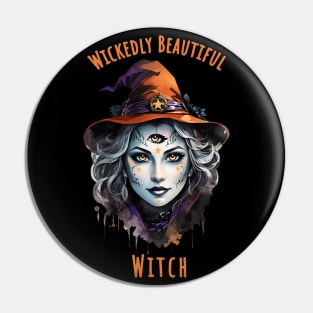 Wickedly Beautiful Witch, witch for cute Halloween, witch hat, spooky gothic floral lady Pin