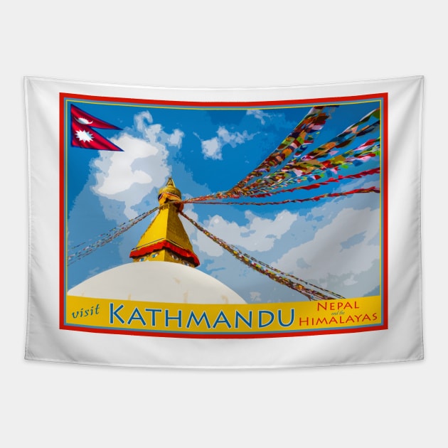 visit Kathmandu poster Tapestry by geoffshoults