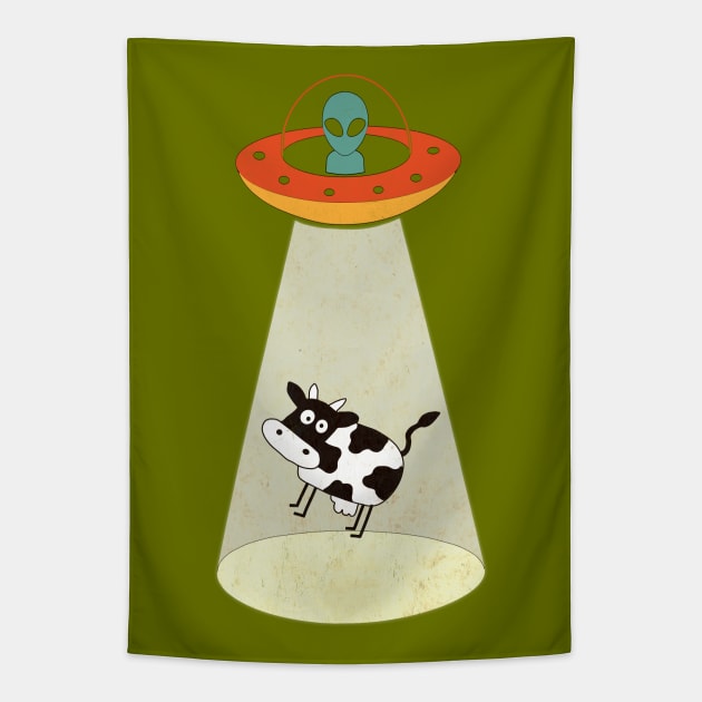 Alien UFO Cow Abduction Tapestry by JohnnyxPrint